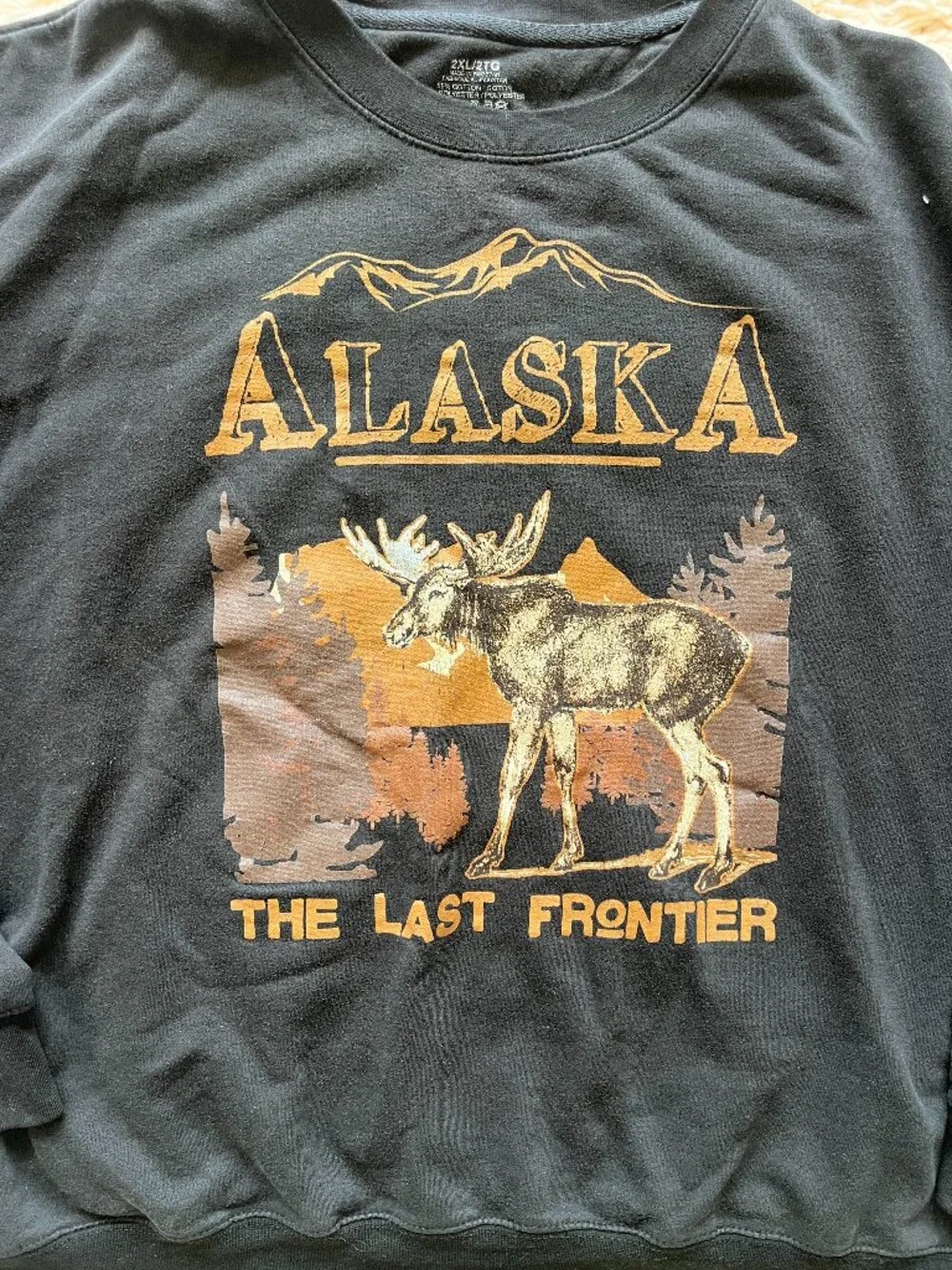 Philcos Alaska The Last Frontier Moose Graphic Crewneck Sweatshirt 2XL Black
